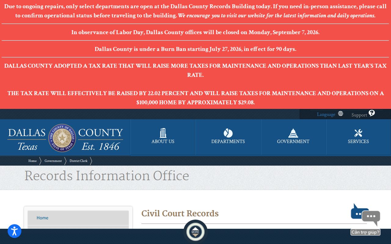 Dallas County civil docket District Clerk records desk information