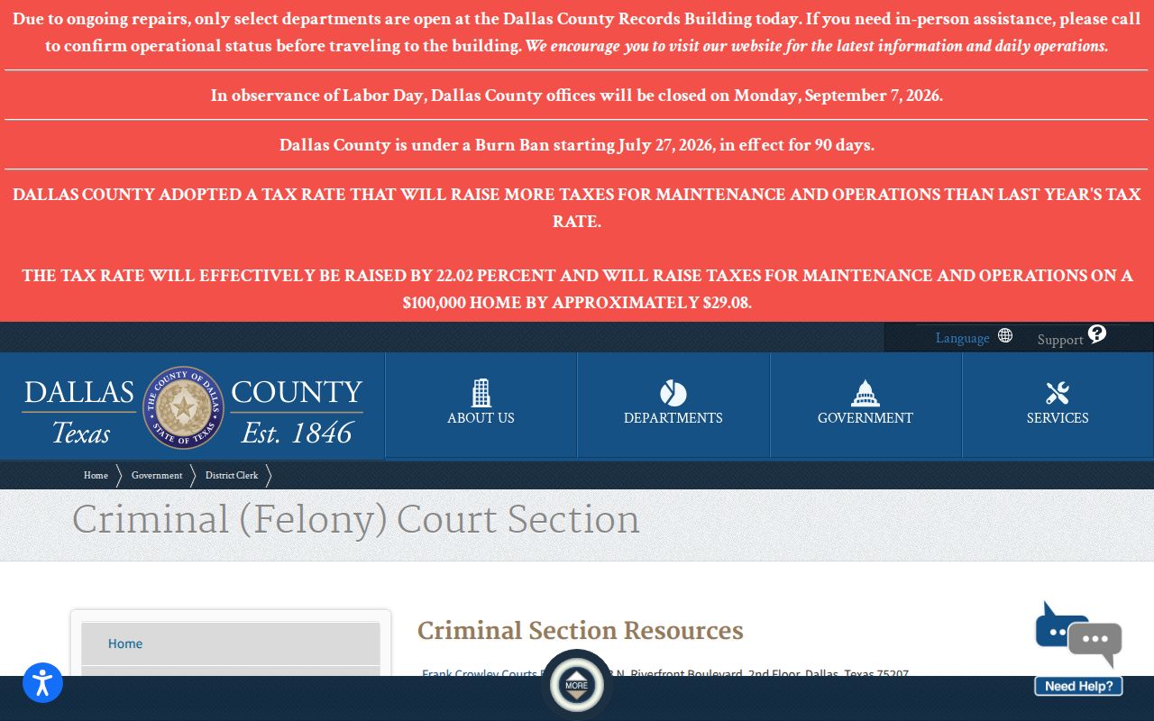 Dallas County criminal docket felony records information