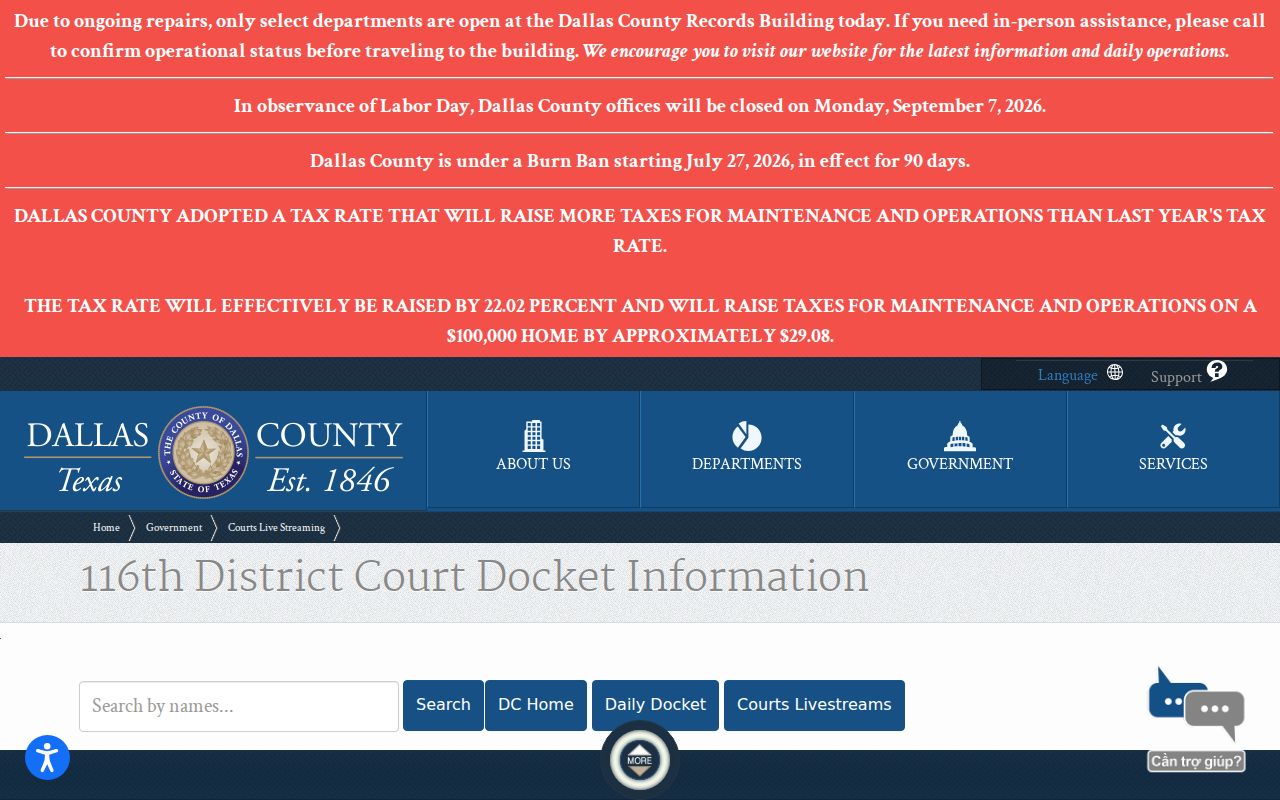 Dallas County civil docket daily court table