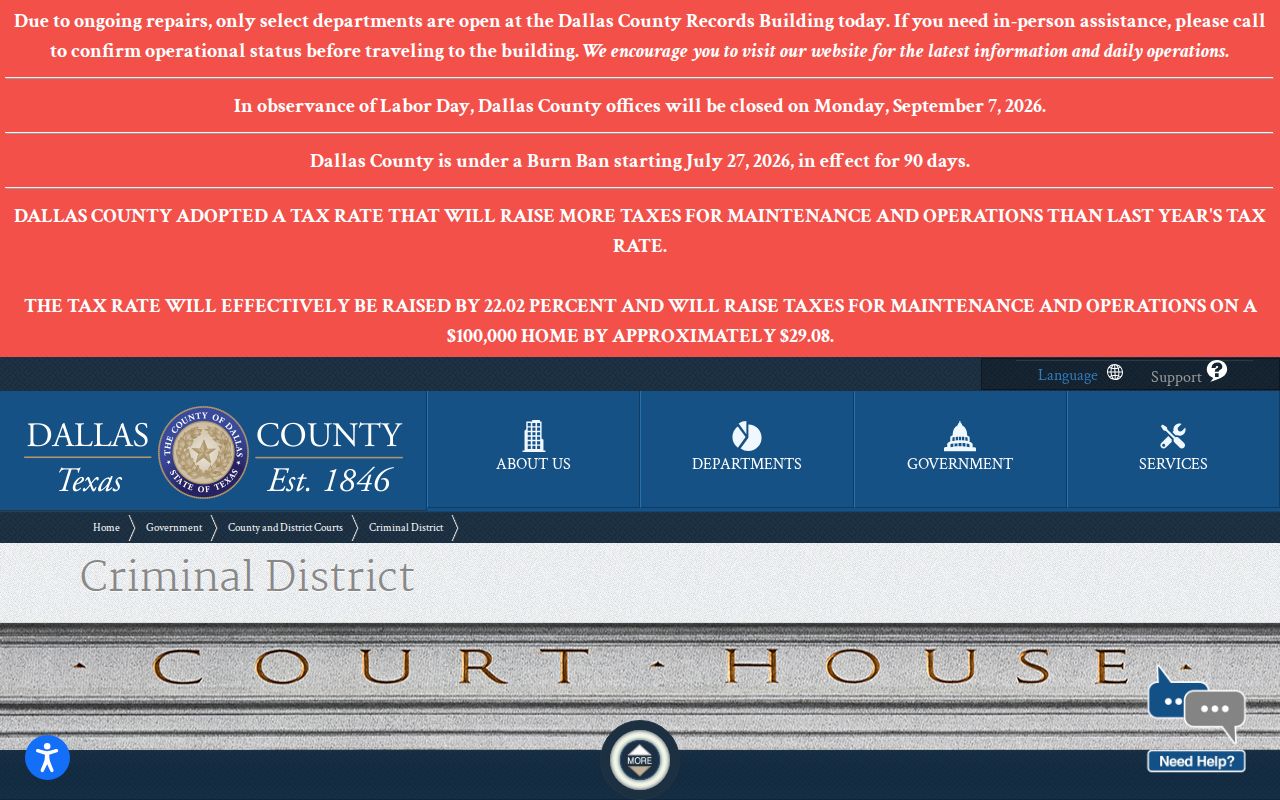 Dallas County criminal docket district court directory