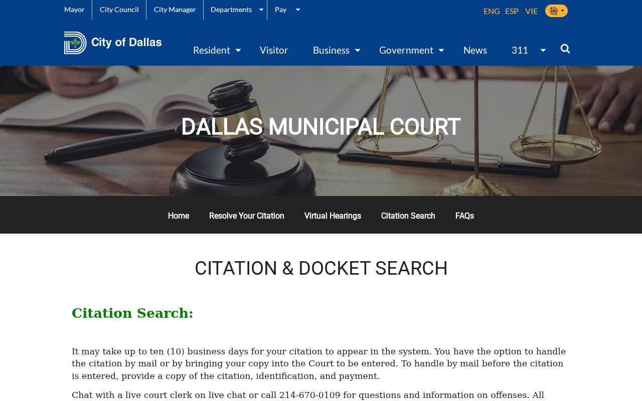 Dallas court docket citation name birth date and docket search options