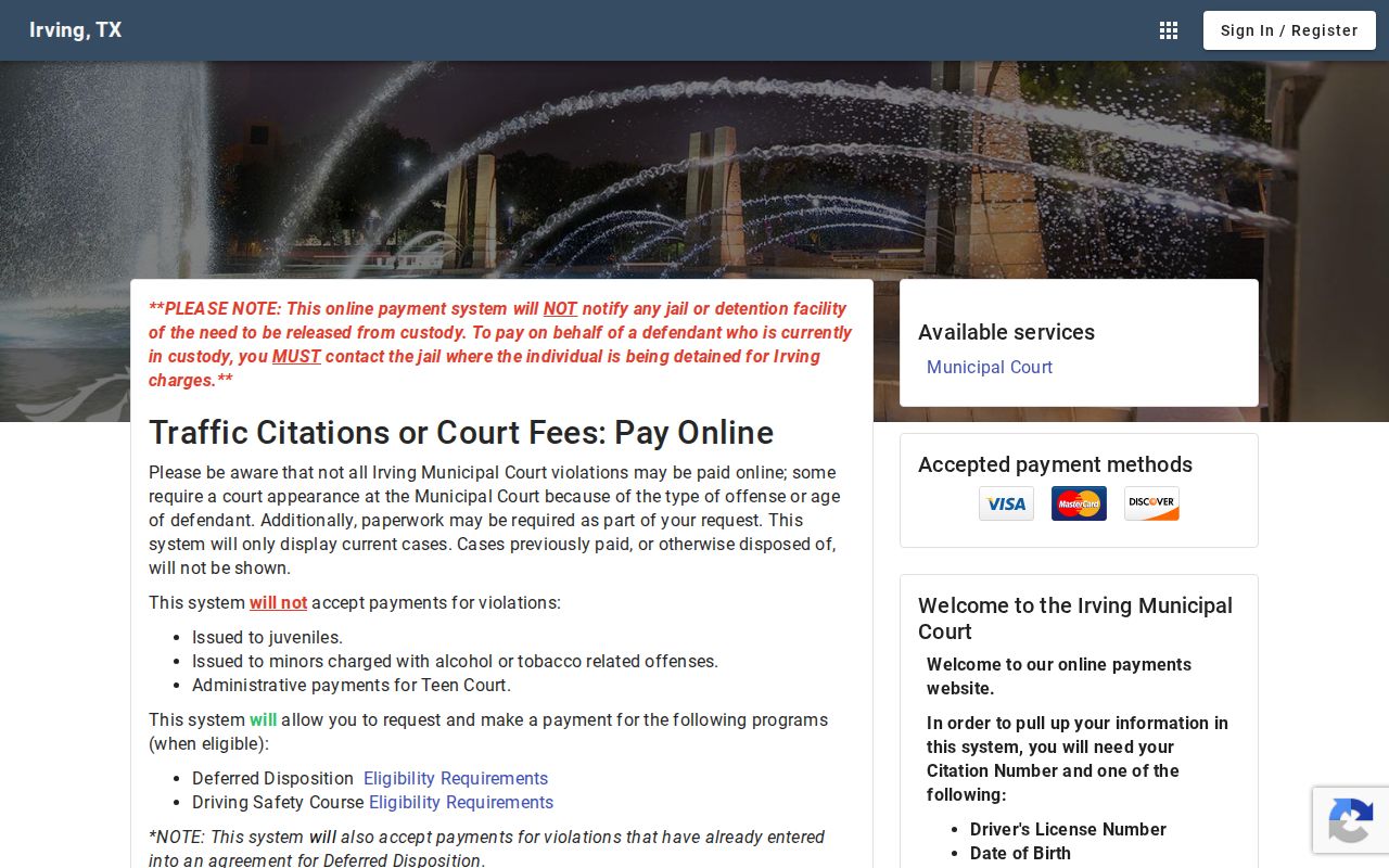Irving court docket current case and payment warnings