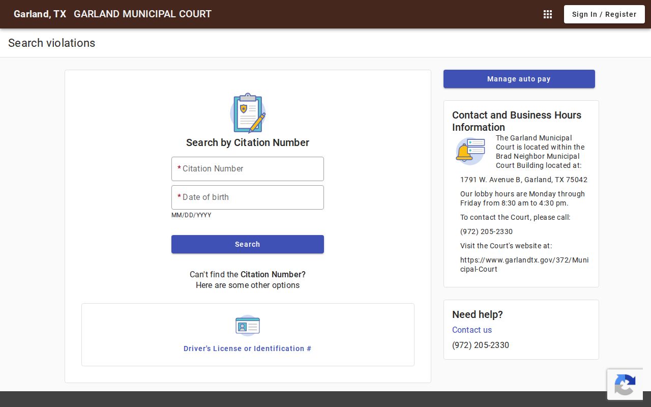 Garland court docket municipal citation search modes