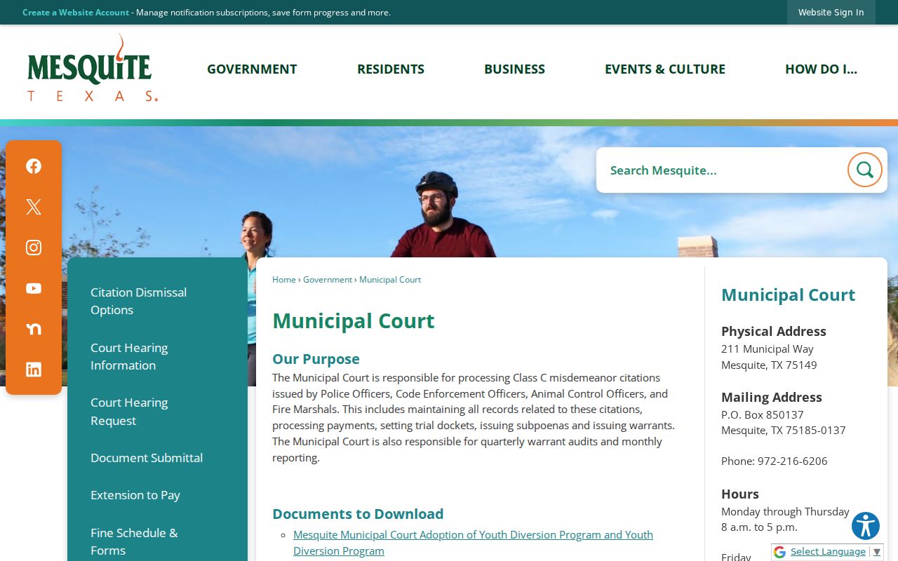 Mesquite court docket official Municipal Court of Record page