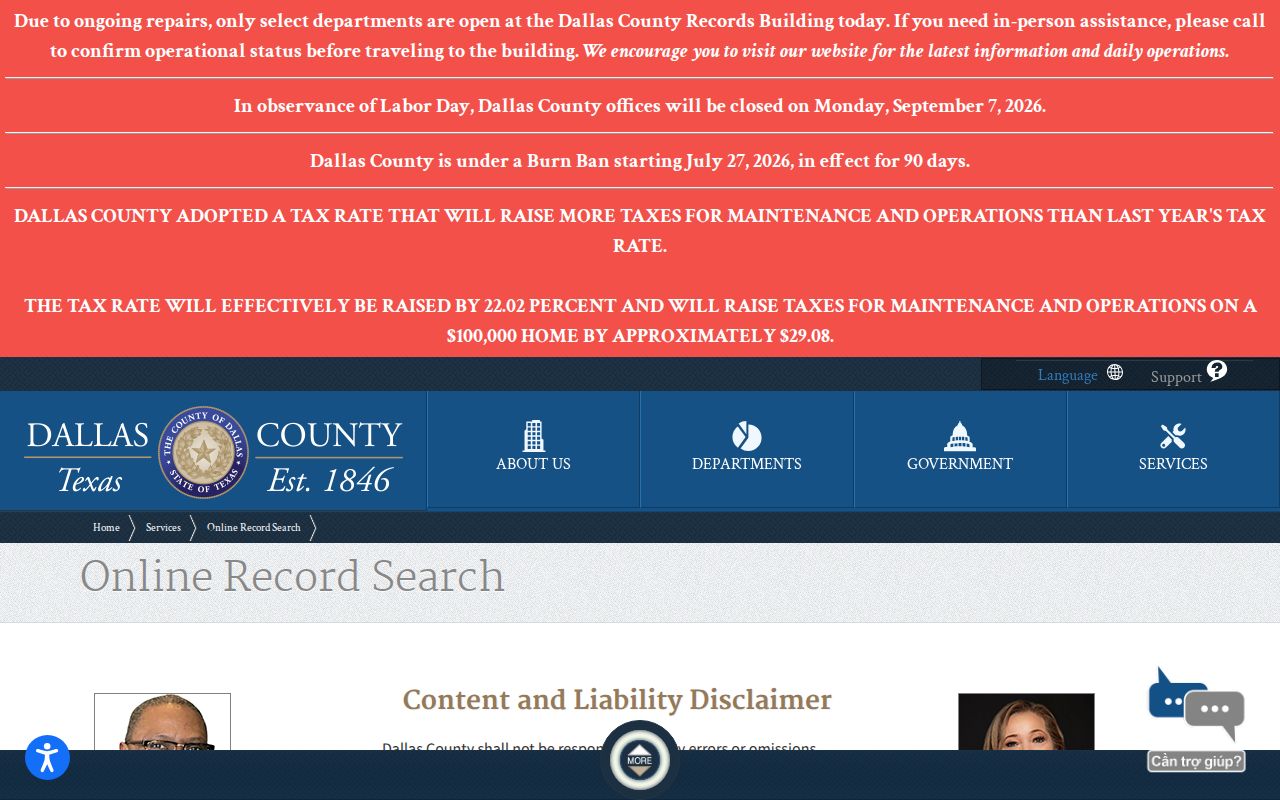 Dallas County court docket record search hub and clerk boundaries